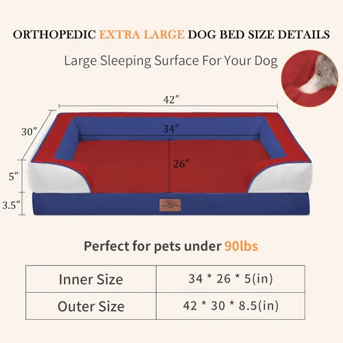 Vista 715 de Comfort Expression Cama ortopédica para perros extra grandes de 45 x 35 pulgadas, cama para mascotas XL de espuma tipo caja de huevos impermeable
