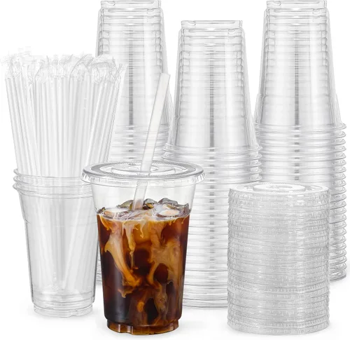 Vista 9 de VITEVER 100 Juegos - Vasos de plástico transparente de 12 oz con tapas y pajitas, vasos desechables para café helado, batidos, malteadas, bebidas