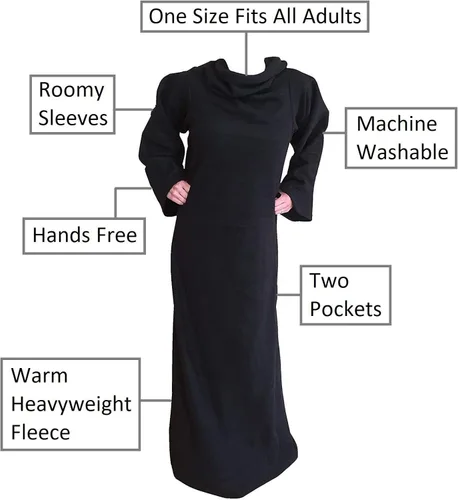 Vista 4 de Premium - Manta de lectura de lujo, súper cálida con bolsillos y mangas para adultos (negro)