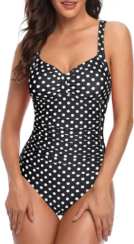 Vista 29 de Tempt Me Trajes de baño de una pieza con control de abdomen Ribete de carcasa blanco y negro