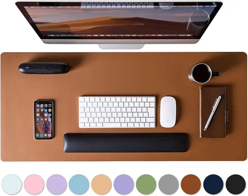 Vista 10 de Protector de escritorio de cuero, alfombrilla para mouse, alfombrilla antideslizante para computadora, tapete de escritorio de oficina de piel Azul