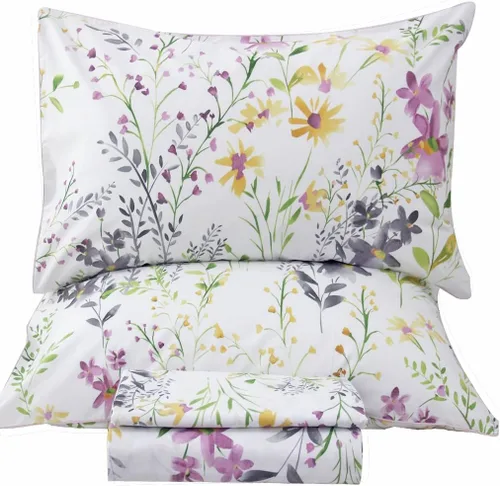 Vista 37 de QSH Juego de sábanas de tamaño individual 100% algodón egipcio, estampado de flores verdes con pájaros, mariposas y botánicas, lujo impreso, ropa