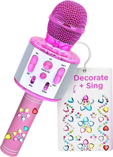 Vista 9 de Move2Play, Micrófono de karaoke para niños, incluye calcomanías y Bluetooth, regalo de cumpleaños para niños, juguete para niñas de 2, 3, 4, 5, 6