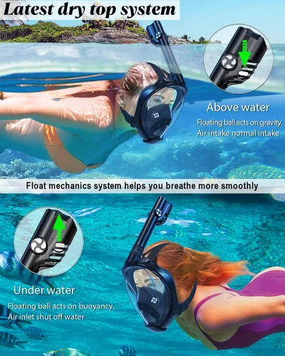 Vista 5 de WSTOO Full Face Snorkel Mask, Dry Top Snorkeling Gear for Adults, 180° Panoramic Foldable Design with Camera Mount, Safe Mouth/Nose Breathing