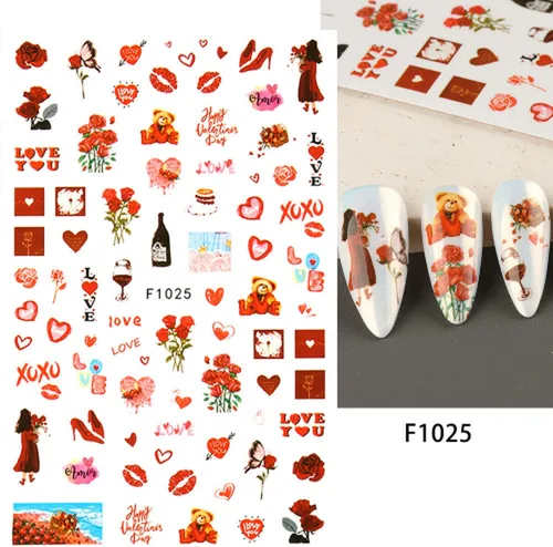 Vista 2 de GRITOSE Calcomanías de uñas para el día de San Valentín, 6 hojas de calcomanías autoadhesivas para decoración de uñas, diseño negro para besar
