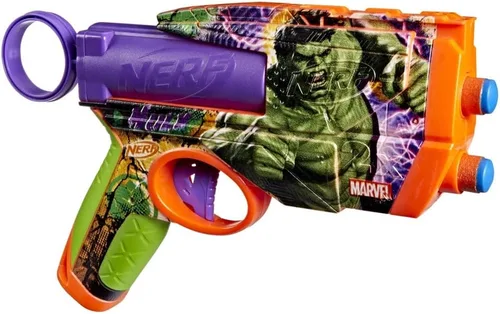 Vista 5 de Nerf Marvel Hulk Dart Blaster 4 dardos de espuma Nerf N1 Diseños de piel inspirados en Hulk Regalos para llenar calcetines navideños