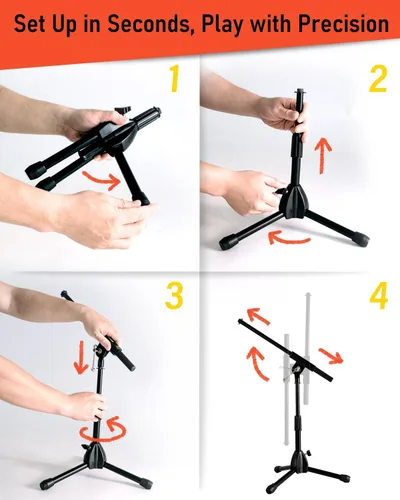 Vista 3 de Stage Rocker Soporte de micrófono de trípode plegable de bajo perfil con boom - Altura que se extiende de 9.6'' a 16.9'', con brazo telescópico