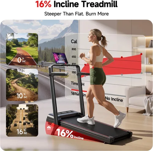 Vista 4 de RHYTHM FUN Almohadilla para caminar inclinada con barra de asa, cinturón Negro rojo