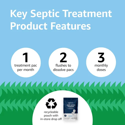 Vista 4 de Amazon Basics Cápsulas de tanque séptico, tratamiento de tanque séptico, sin perfume, 0.63 onzas (paquete de 3), suministro de 3 meses