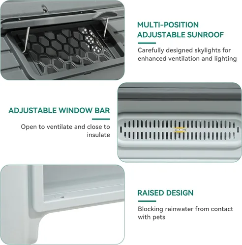 Vista 4 de YITAHOME Dog House Outdoor Plastic Doghouse Water Resistant Pet House with Adjustable Skylight and Elevated Base for Small, Medium, and Large Dogs