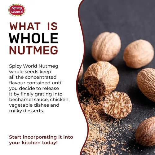 Vista 3 de Spicy World Nuez Moscada Entera Bolsa de 12 Onzas - ¡Más de 60 Piezas! - Pura, Sin OGM, Totalmente Natural, Vegana