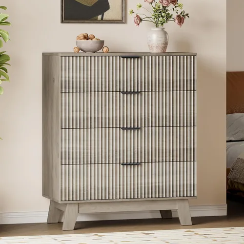 Vista 29 de BORNOON Cómoda acanalada de 7 cajones, cómoda bohemia moderna de 47.2 pulgadas de ancho, soporte de madera para dormitorio, sala de estar, armario