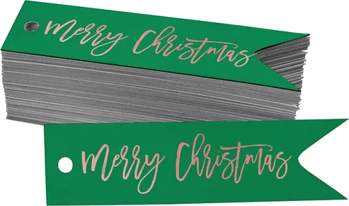 Vista 32 de Etiquetas de papel colgantes con texto en inglés "Merry Christmas", 50 unidades Blanco