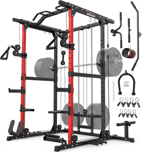 Vista 12 de Sportsroyals Jaula de Potencia, Rack de Potencia Multifuncional de 1600 libras con Sistema de Cruce de Cable Ajustable y Más Accesorios