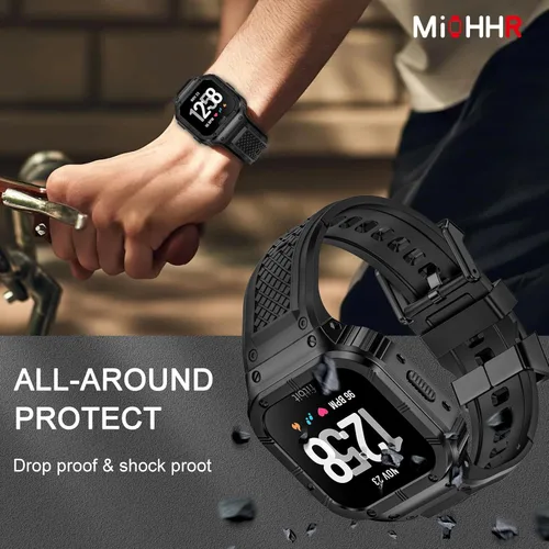 Vista 3 de MioHHR Caja y Correa de Acero Inoxidable Compatible con Correas para Fitbit Versa 4/3/2/Lite/Sense/Sense 2 con Estuche de Metal, Protector Deportivo