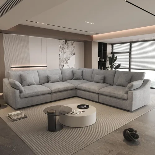 Vista 37 de WJShome Sofá Seccional Cloud Couch de 83 pulgadas para sala de estar, sofá seccional modular relleno de plumón, sofás en forma de L con otomana