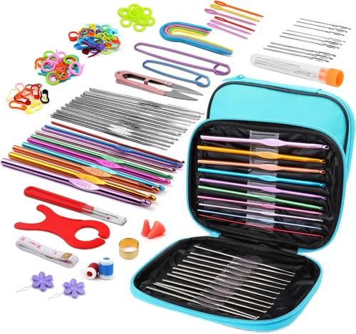 Vista 18 de IMZAY Juego de 54 piezas de agujas de crochet, kit de ganchos de crochet con estuche de almacenamiento, agujas ergonómicas para tejer de punta romo