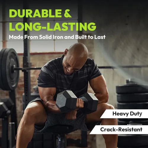 Vista 7 de HANDBODE Rubber Coated Hex Dumbbell Set with A-Frame Rack, 100 lb - 550 lb Multiple Options Weight, Hexagon Non-Rolling Shape, Ergonomic Knurled