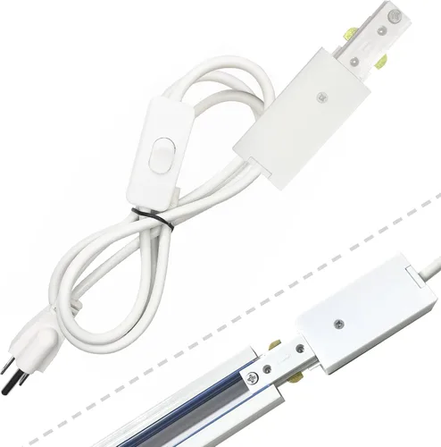 Vista 5 de Rieles de iluminación de riel tipo H, 1 unidad de 120 V de un solo circuito de 3 cables, riel blanco de 3.28 pies con conector adicional 1 I