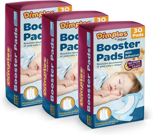 Inspire Dimples Booster Pads, Doubler de pañales para bebé con adhesivo, 1 tamaño para todos los pañales, aumenta la absorción del pañal, no más