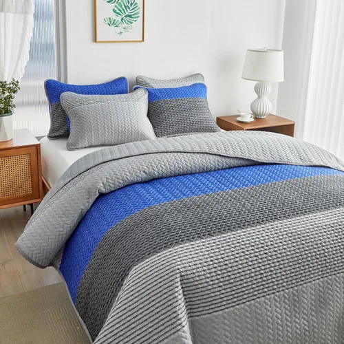 Vista 12 de Flysheep - Juego de edredón estilo bohemio a rayas tamaño individual para niños, 2 piezas de colcha reversible verde gris y blanco, edredón