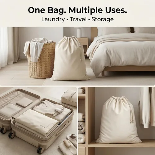 Vista 6 de Urban Villa Bolsa de lavandería 1 paquete de bolsa de lavandería extra grande de lona resistente, bolsas de lavandería de algodón natural, multiuso