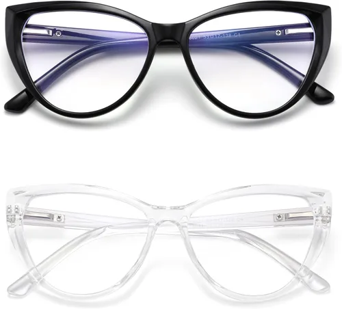 TEAPLMTT Paquete de 2 lentes de bloqueo de luz azul de ojo de gato para mujer, marco TR90 de moda, antirayos azules, lentes de computadora