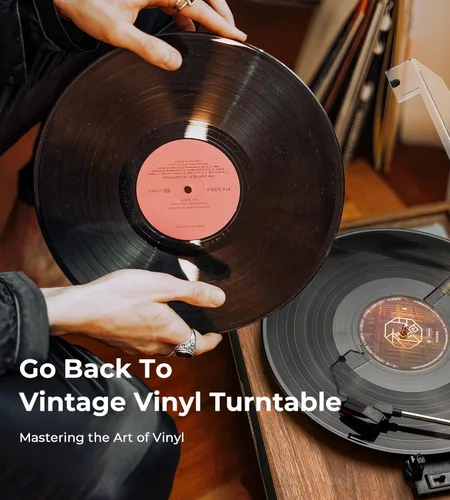 Vista 9 de Vangoa Tocadiscos de vinilo con altavoces externos, tocadiscos de 3 velocidades para discos de vinilo, reproductores LP Bluetooth de transmisión por