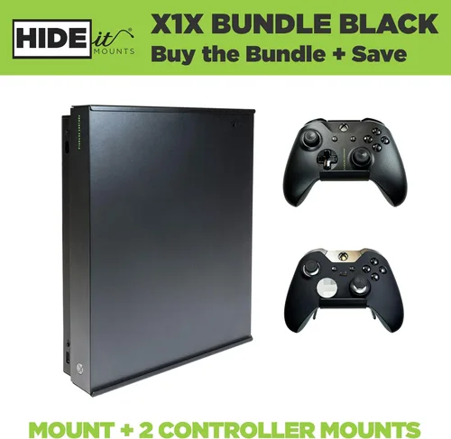 Vista 2 de HIDEit Mounts X1X Bundle, Wall Mounts for Xbox One X and Controllers, Steel Mounts for Xbox One X and Two Controller Mounts to Safely Store Your