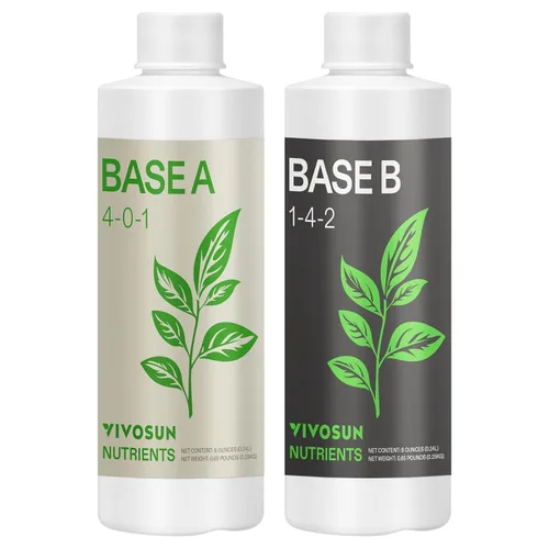 VIVOSUN Paquete de Nutrientes Líquidos Base A & B, Fertilizante Hidropónico para Crecimiento Grande, Apoya Etapas Vegetativas y de Floración para