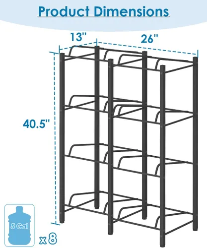 Vista 6 de mocomax Soporte para jarra de agua de 5 galones, soporte desmontable para botella de agua de 8 botellas, soporte para jarra de agua de 4 niveles