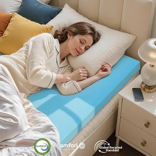 Vista 5 de SyMax Cubrecolchón individual de espuma viscoelástica con infusión de gel, colchón de espuma viscoelástica suave para cama, sofá, RV, certificado