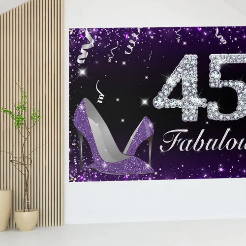 Vista 8 de HAMIGAR Fabuloso telón de fondo de cumpleaños tacones altos morados