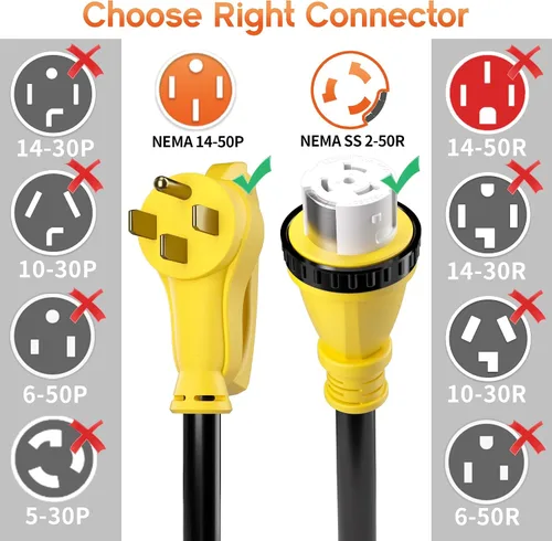 Vista 4 de Cable generador de 30 pies y 50 amperios NEMA14-50P/SS2-50R con bloqueo