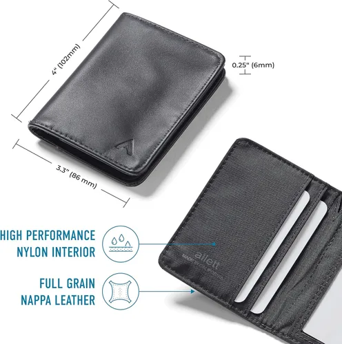 Vista 2 de Allett Cartera híbrida para tarjetas, cuero, bloqueo RFID, diseño vertical, minimalista, plegable, tarjetero resistente al agua, delgado, bolsillo