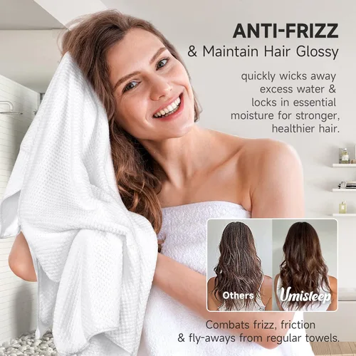 Vista 3 de Umisleep Toalla de microfibra extra grande para mujer, cabello rizado, largo y grueso, paquete de 2 toallas de secado de cabello ultra absorbentes