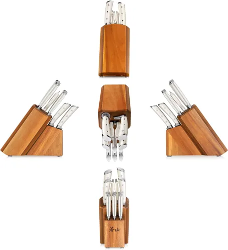 Vista 3 de Cangshan Serie S1 1023978 Juego de bloques de cuchillos forjados de acero alemán de 12 piezas, acacia