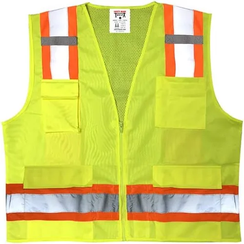 Chaleco de topógrafo de alta visibilidad de alta calidad, parte trasera de malla frontal sólida, paquete de 10, Amarillo