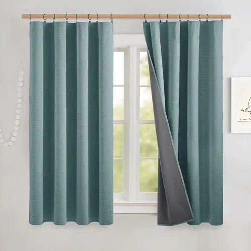 Vista 62 de NICETOWN Cortinas de lino 100% opacas para sala de estar con forro blanco aislado térmico, 52 pulgadas de ancho, 2 paneles, cortinas de 84 pulgadas