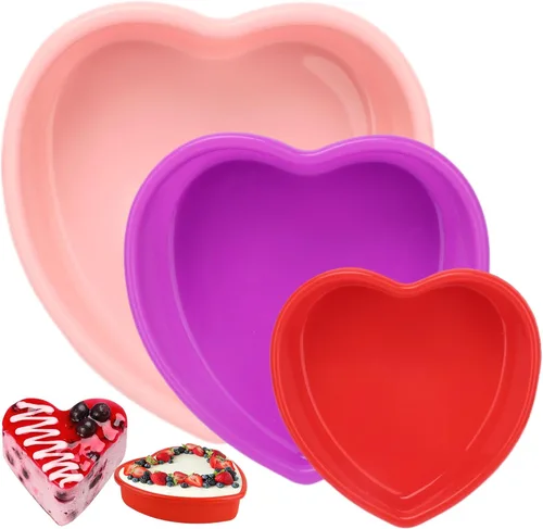 Vista 8 de Molde de silicona para pastel de 3 piezas, 5, 8, 10 pulgadas, molde antiadherente para pastel de queso, molde reutilizable de silicona de grado rojo