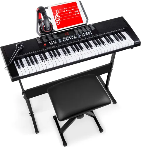 Best Choice Products Teclado electrónico de 61 teclas Piano Teclado eléctrico portátil Conjunto completo para principiantes con pantalla LED, Negro