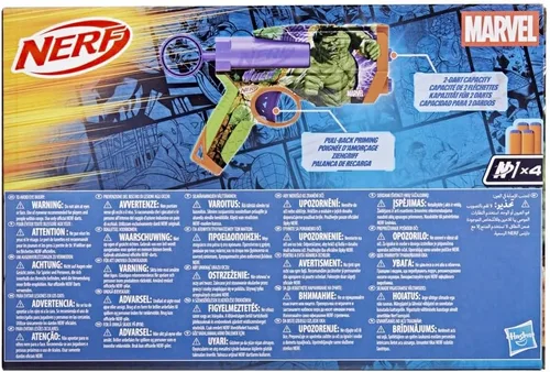 Vista 4 de Nerf Marvel Hulk Dart Blaster 4 dardos de espuma Nerf N1 Diseños de piel inspirados en Hulk Regalos para llenar calcetines navideños