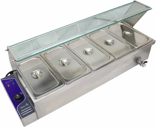 Calentador de alimentos comercial de 5 bandejas de acero inoxidable de gran capacidad, calentador de vapor para buffet, buffet eléctrico Bain-Marie