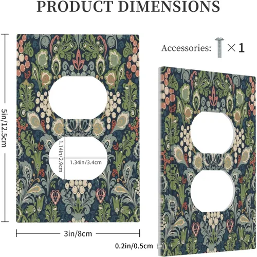 Vista 5 de William Morris Floral Boho Azul Medianoche Azul Bohemio Flor 1 Banda Dúplex Cubierta de Salida Decorativa Receptáculo Único Interruptor Eléctrico