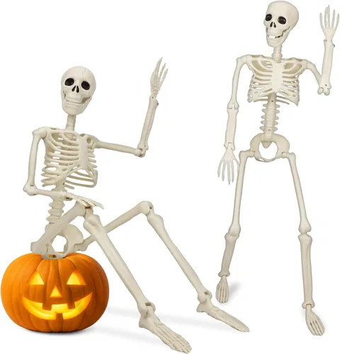 Esqueletos posables de 36 pulgadas, decoraciones de Halloween para exteriores: paquete de 2 esqueletos de 3 pies