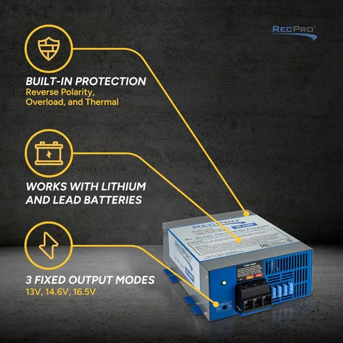 Vista 3 de RecPro Convertidor RV de 35 amperios Convertidor de potencia RV y cargador de batería Carga inteligente de 4 etapas 120 VCA a 12 VCC Rango