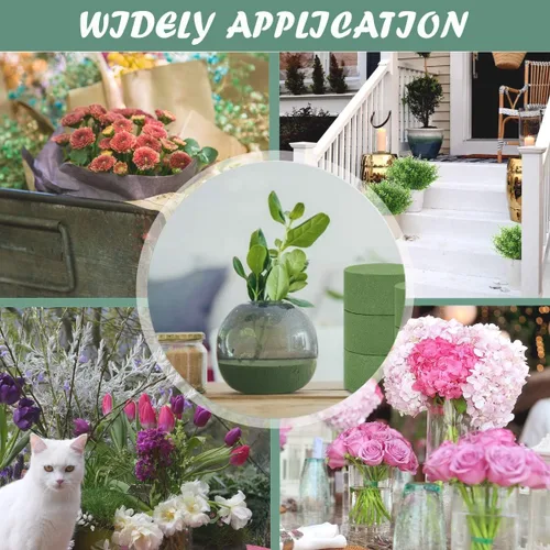 Vista 7 de TAOPE 15 piezas de espuma floral, bloque verde para flores artificiales, ladrillos de espuma redondos húmedos y secos, espuma de floristería