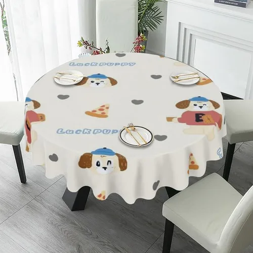 Vista 4 de Cute Luck Dog Round Tablecloth Table Cloth Decor Washable Table Cover with Wrinkle Resistant for Home Kitchen Dining Room Picnic Camping Party