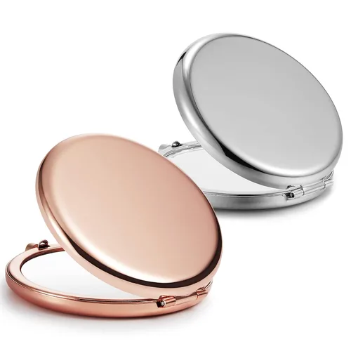 Vista 12 de Espejo compacto para bolso, espejos de maquillaje de bolsillo de metal con aumento de doble cara 1X/2X (redondo, cian)