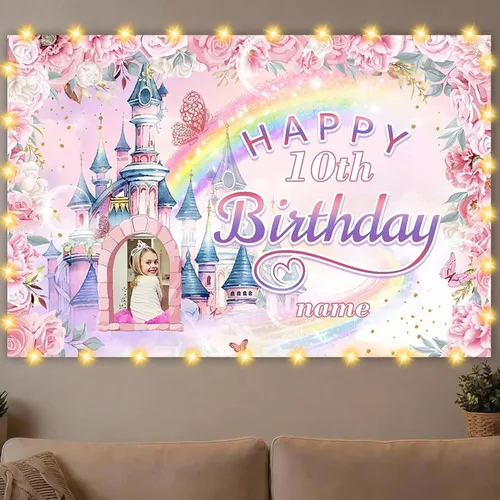 Vista 22 de Decoraciones de cumpleaños de princesa personalizadas: pancarta temática de unicornio SR3-TY-A